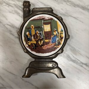 Decorative Cast Iron Trivet with Historical Scene